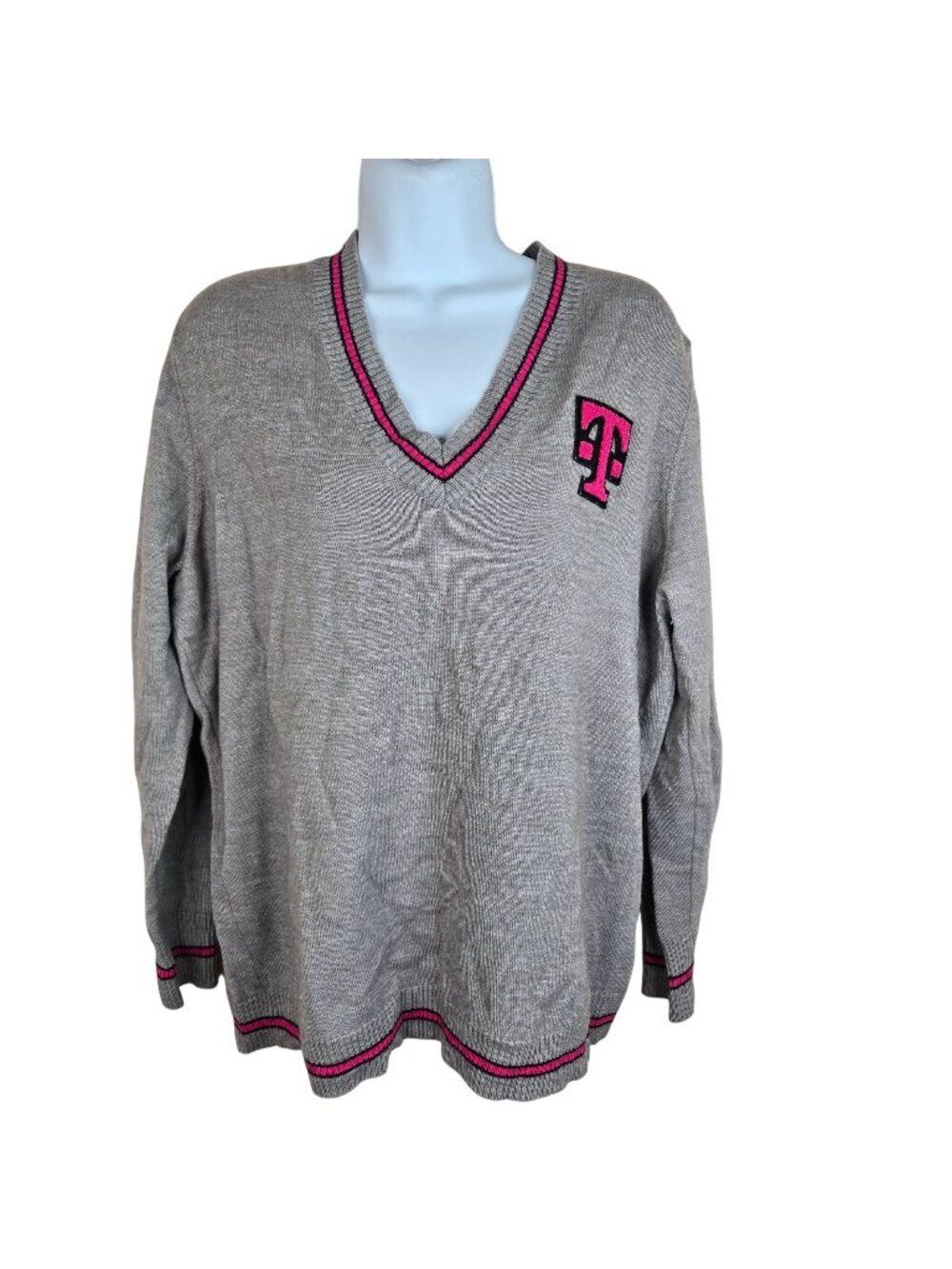 T-Mobile Womens 2XL Gray V-Neck Sweater Pink Logo